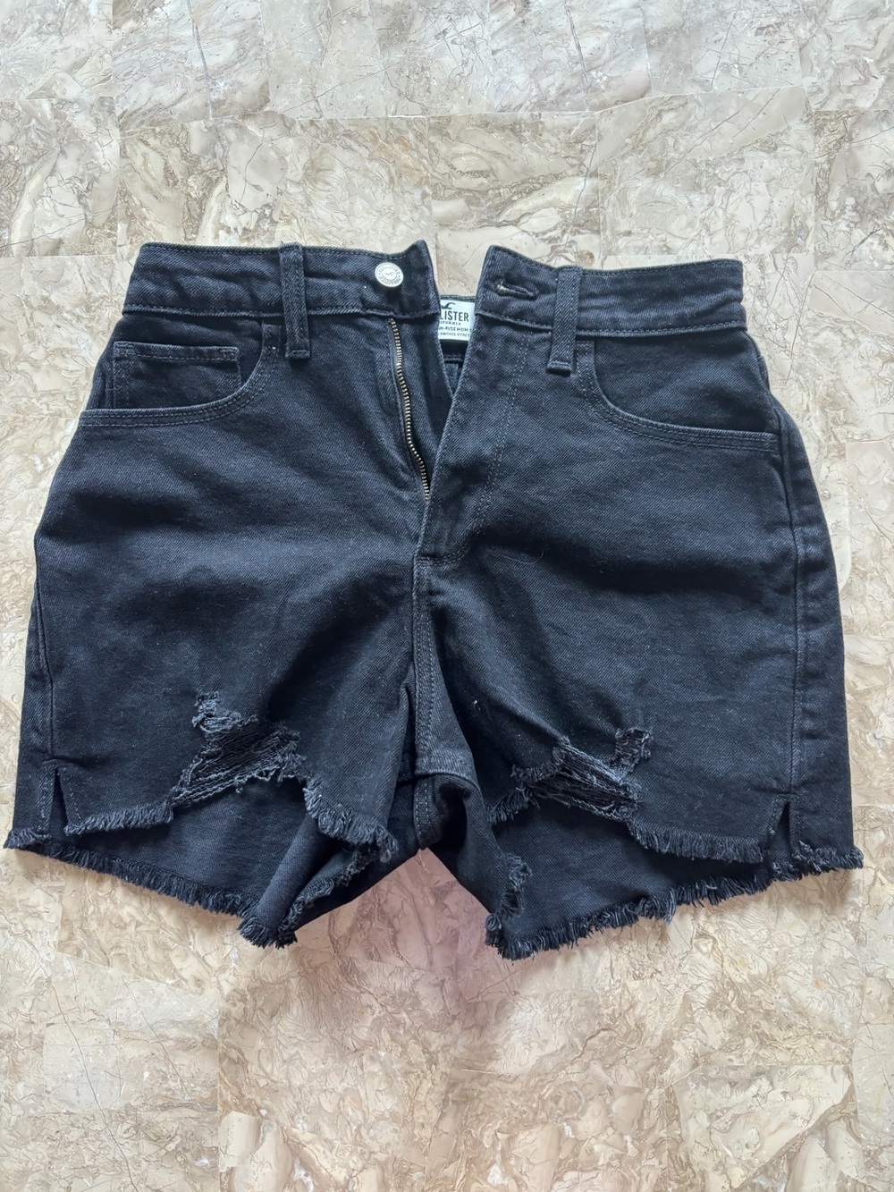 Hollister Black Distressed Cutoff Denim Shorts